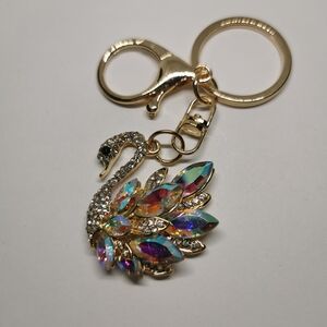 Swan Keychain with Multicolor Crystals